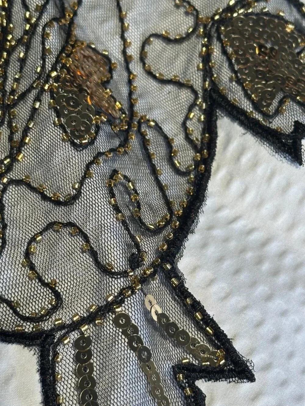 Black Mesh Gold Sequin Beaded Capelet Shawl Art Deco Gatsby Wedding Coverup
